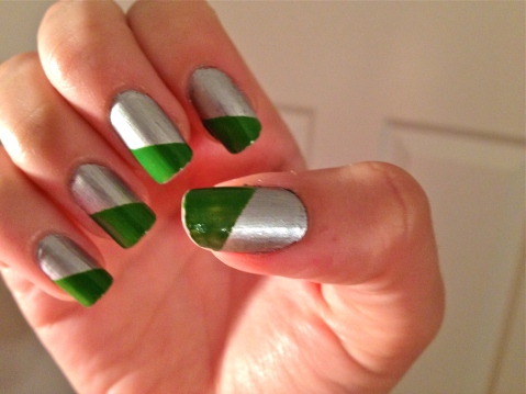 Green & Silver Diagonal Nails